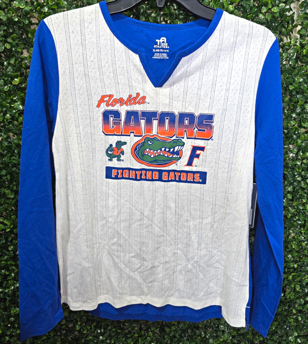Team Athletics Florida Gators Long Sleeve Shirt - Girls Size XL 14/16 White/Blue